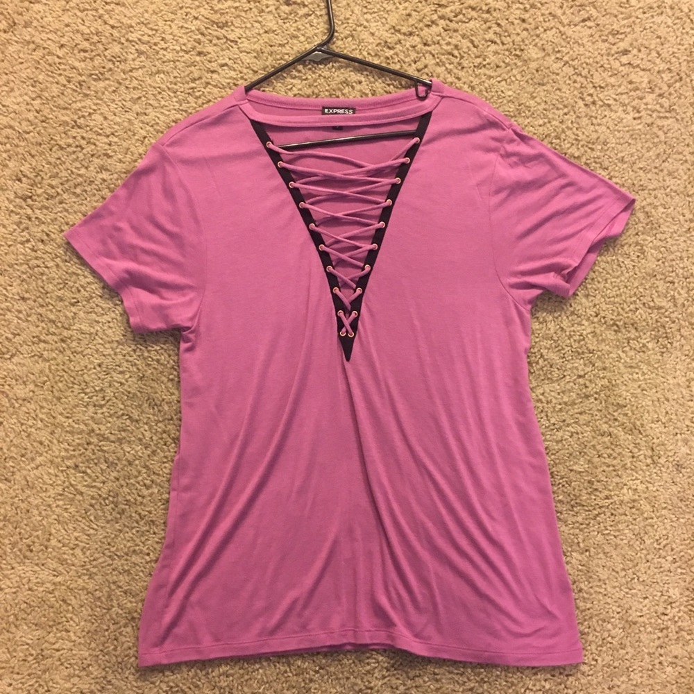 Express lace up front top size M like new in pink